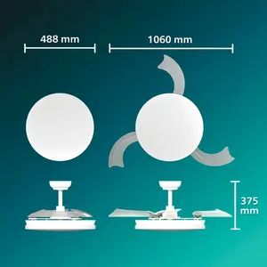 Philips Solr Plafondventilator met LED-lamp - 3 Intrekbare bladen - Diameter: 106cm - Drie tinten wit licht (2700K / 4000K / 5500K) - Dimbaar tot 10% - Afstandsbediening - Wit - 4500 Lumen pas cher