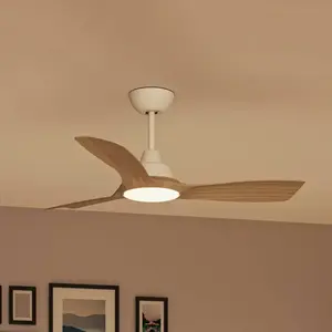 Philips Olas Ventilator met LED lamp - Diameter: 106cm - Instelbaar wit licht van 3000K tot 6500K - Dimbaar tot 5% - Inclusief afstandsbediening - 2650 Lumen - Wit/Hout pas cher