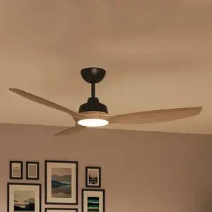 Philips Olas Ventilator met LED lamp - Diameter: 132cm - Instelbaar wit licht van 3000K tot 6500K - Dimbaar tot 5% - Inclusief afstandsbediening - 2650 Lumen - Zwart/Hout pas cher