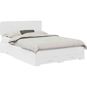 vidaXL Cadre de lit avec tiroir Blanc 140 x 190 cm Bois d'ingénierie pas cher