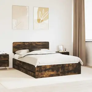 vidaXL vidaXL Cadre de lit Chêne fumé 140 x 190 cm Bois Ingénierie pas cher