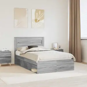 vidaXL Cadre de lit avec matelas Gris Sonoma 135 x 190 cm Pin massif pas cher
