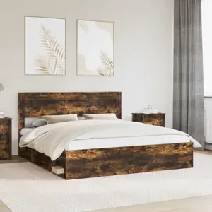 vidaXL Cadre de lit Chêne fumé 180 x 200 cm Pin massif pas cher
