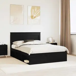 vidaXL Cadre de lit avec tête de lit Noir 140 x 190 cm Pin massif pas cher