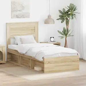 vidaXL Cadre de lit avec matelas Chêne Sonoma 75 x 190 cm Pin massif pas cher