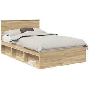 vidaXL Cadre de lit avec tête de lit Sonoma 120 x 200 cm Pin massif pas cher