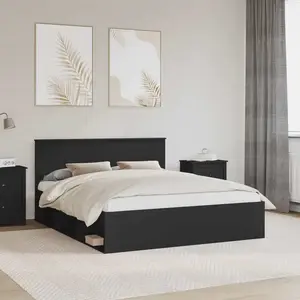 vidaXL Cadre de lit avec tête de lit Noir 160 x 200 cm Pin massif pas cher