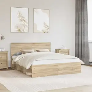 vidaXL Cadre de lit avec tête de lit Sonoma 160 x 200 cm Pin massif pas cher