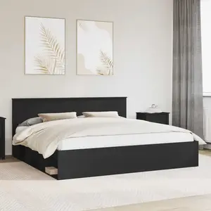 vidaXL Cadre de lit avec tête de lit Noir 200 x 200 cm Pin massif pas cher