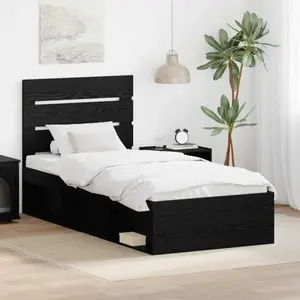 vidaXL Cadre de lit avec tête de lit Noir 90 x 190 cm Pin massif pas cher