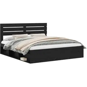 vidaXL Cadre de lit avec tête de lit Noir 200 x 200 cm Pin massif pas cher