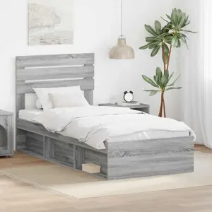 vidaXL Cadre de lit Gris Sonoma 100 x 200 cm Pin massif pas cher