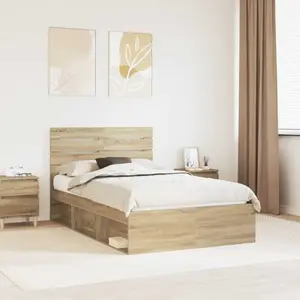 vidaXL Cadre de lit avec tête de lit Sonoma 120 x 190 cm Pin massif pas cher