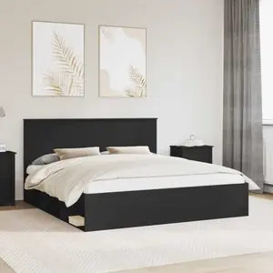 vidaXL Cadre de lit avec tête de lit Noir 180 x 200 cm Pin massif pas cher