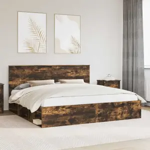 vidaXL Cadre de lit Chêne fumé 200 x 200 cm Pin massif pas cher