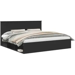 vidaXL Cadre de lit avec tête de lit Noir 200 x 200 cm Pin massif pas cher
