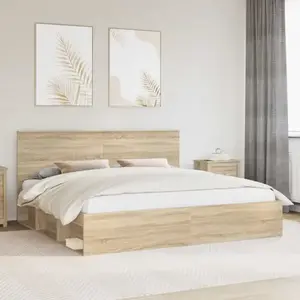 vidaXL Cadre de lit avec tête de lit Sonoma 200 x 200 cm Pin massif pas cher