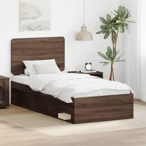 vidaXL Cadre de lit avec tête de lit Chêne brun 90 x 190 cm Pin massif pas cher