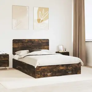 vidaXL Cadre de lit Chêne fumé 140 x 190 cm Bois d'ingénierie pas cher