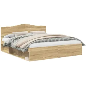 vidaXL Cadre de lit avec tête de lit Sonoma 200 x 200 cm Pin massif pas cher