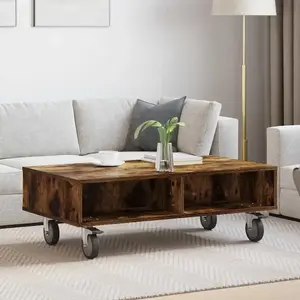 vidaXL vidaXL Table d'appoint avec roues Chêne fumé 90 x 50 x 30 cm pas cher