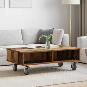 vidaXL vidaXL Table d'appoint avec roues Bois ancien 90 x 50 x 30 cm pas cher