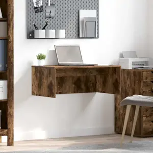 vidaXL vidaXL Bureau mural Chêne fumé 80 x 45 x 30 cm Bois d'ingénierie pas cher