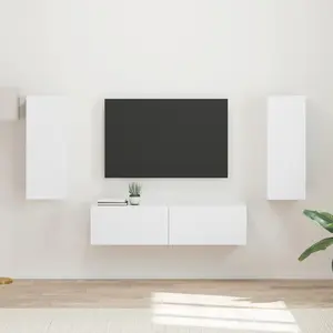 vidaXL Ensemble meuble TV Montage mural 2 pcs Blanc Bois d'ingénierie pas cher