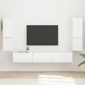 vidaXL Ensemble meuble TV 4 pcs Blanc brillant Bois d'ingénierie pas cher