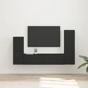 vidaXL Ensemble meuble TV Montage mural 4 pcs Noir Bois d'ingénierie pas cher