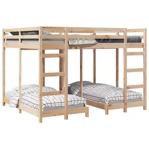 vidaXL Cadre de lit superposé triple Marron 160 x 200 cm Pin massif pas cher