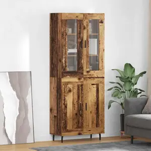 vidaXL Haut Armoire 2 pcs Bois Ancien Bois Aggloméré et Verre pas cher