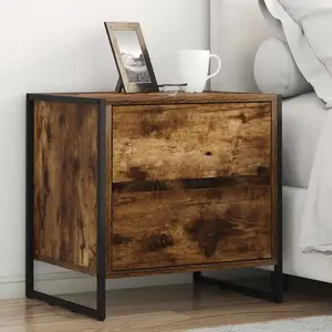 vidaXL Table de chevet avec tiroir 2 pcs Chêne Fumé 50 x 39,5 x 50 cm pas cher