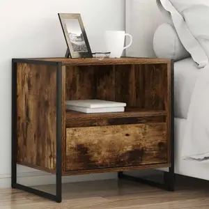 vidaXL Table de chevet avec tiroir 2 pcs Chêne Fumé 50 x 39,5 x 50 cm pas cher
