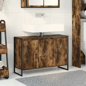 vidaXL Cabinet de salle de bain avec porte Chêne Fumé 90 x 30 x 60 cm pas cher