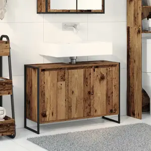 vidaXL Cabinet de salle de bain avec porte Bois Ancien 90 x 30 x 60 cm pas cher