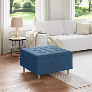 vidaXL Button Stool avec coussin Bleu 80 x 80 x 45 cm tissu pas cher