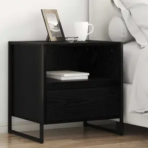 vidaXL Nachtkastje met lade Zwart Eiken 50 x 39,5 x 50 cm Bewerkt hout pas cher