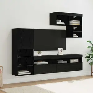 vidaXL Meubles TV muraux 6 pcs Chêne noir Bois d'ingénierie pas cher