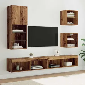 VIDAXL Unités murales TV avec LED 5 pcs Bois Ancien Bois d'ingénierie pas cher