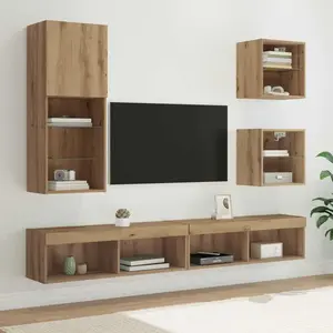 VIDAXL Unités murales TV avec LED 5 pcs Chêne artisanal Bois d'ingénierie pas cher