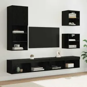 VIDAXL Unités murales TV avec LED 5 pcs Chêne noir Bois d'ingénierie pas cher