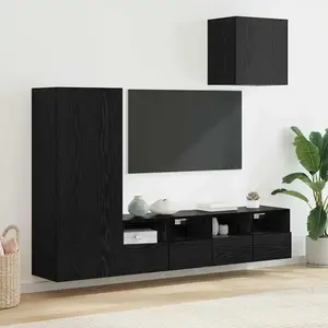 vidaXL Meubles TV muraux 4 pcs Chêne noir Bois d'ingénierie pas cher