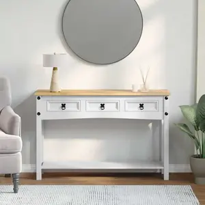 vidaXL Table d'appoint avec tiroir Blanc 114 x 34,5 x 73 cm Pin massif pas cher