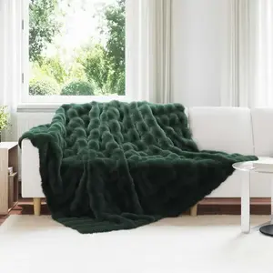 vidaXL vidaXL Couverture en Fourrure de Lapin Synthétique Vert foncé pas cher
