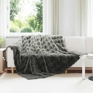 vidaXL Couverture en Fourrure de Lapin Synthétique Gris foncé pas cher