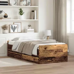 vidaXL Cadre de lit avec tiroir Bois Ancien 90 x 190 cm Pin massif pas cher
