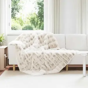 vidaXL Couverture en Fourrure de Lapin Synthétique Blanc 150 x 220 cm pas cher