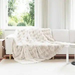 vidaXL Couverture en Fourrure de Lapin Synthétique Blanc 220 x 240 cm pas cher
