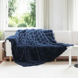 vidaXL vidaXL Couverture en Fourrure de Lapin Synthétique Bleu Marine pas cher